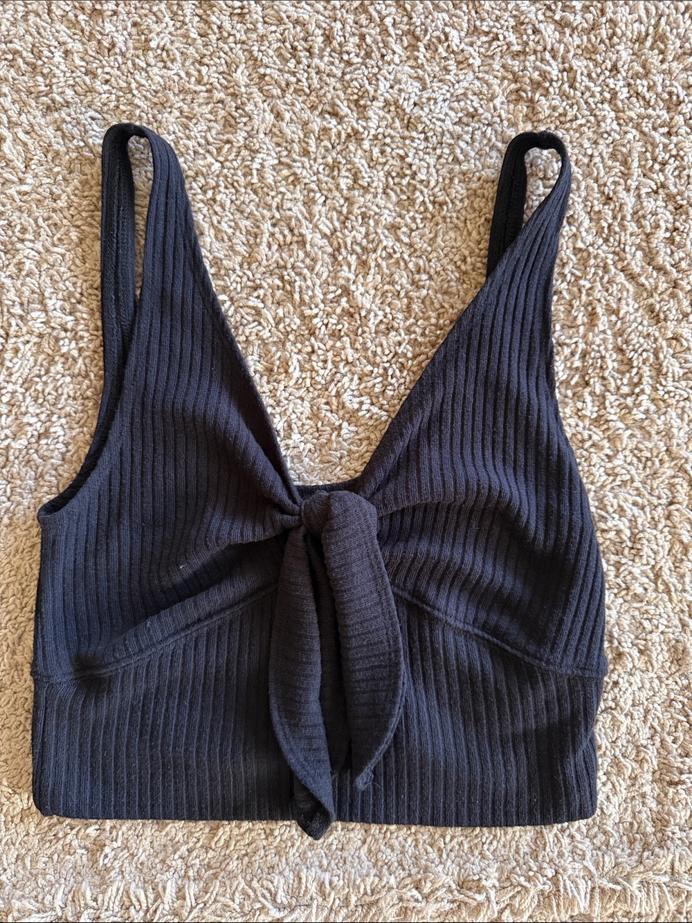 Abercrombie Black Ribbed Tie-Front Crop Top Small